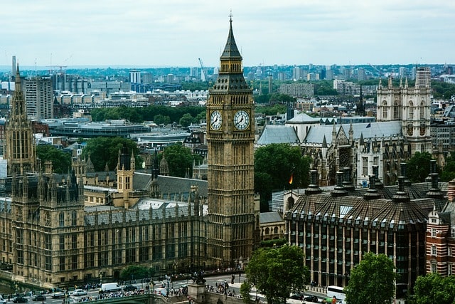 Foto af det storslåede Big Ben-klokketårn, der tårner sig op over Londons skyline.